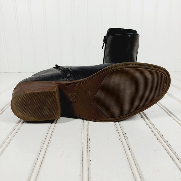 Crown Vintage Beatrix Black Leather Slip On Block Heel Ankle Boots D937 - Picture 8 of 12